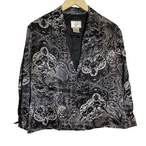 ICE Black Gray Floral‎ Print Long Sleeve Button Up Career Top